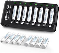POWEROWL Pilas Recargables AAA con Cargador, 16 Piezas AAA Recargables de 1000mAh con Cargador(Ranura Independiente)