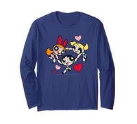 Powerpuff Girls Hearts Circle Manga Larga, Unisex para Adultos, Azul Marino, S