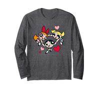 Powerpuff Girls Hearts Circle Manga Larga, Unisex para Adultos, Jaspeado Oscuro, M