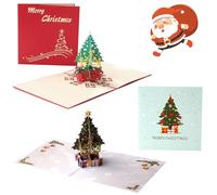 Powerruif 4 Pieces 3D Pop-up Christmas Card,Christmas Postcards forChristmas Greeting ModelChristmas Tree with Envelope for your Family, Lovers, Friends or Colleagues