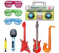 Powerruif 9 Pieces Inflatable Musical Instruments, Plastic Guitar Inflatable Photo Booth Accessories Rock Star Set Rock Star Toy for Parties and Photobooth