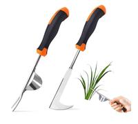 Powerruif Herramientas de Deshierbe, 2pcs Extractor Malas Hierbas con Mango de Goma, Desherbador Manual de Acero Inoxidable, Extractor y Horquilla para Malas Hierbas y Grietas,