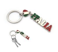Powersell Llavero de metal con diseño de bandera nacional italiana para hombre y mujer, Cromo Verde Blanco Rojo, Talla única