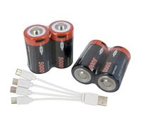 PowerSmart Paquete de 4 pilas recargables de 5000 mWh 1,5 V USB-C LR14 Baby C con cable de carga USB 4 en 1 para radios, linternas, iluminación decorativa