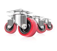 POWERTEC 17212 Ruedas giratorias de placa de PU de 2 pulgadas rojas, 4 unidades, 2 pulgadas