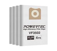 POWERTEC 4 bolsas de repuesto VF3502 para aspiradoras húmedas/secas de 12 a 16 galones, Ridgid Shop Vac bolsas para WD1950, WD1956 WD1850 WD1851, WD1450 WD1680 WD1270 (75002P2)