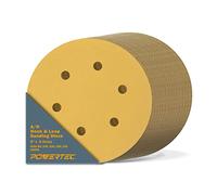 Powertec 45201 X G-100, Papel de Lija, Lijas para Lijadora, Disco de Lijado Surtido 6 Orificios Granos 80, 100, 120, 150, 220, Oro, 100-Pack