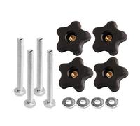 POWERTEC 71070 T Track Knob Kit con perilla de 5 estrellas, pernos roscados 1/4-20 y arandelas, juego de 12 piezas, pernos de pista en T, accesorios de pista en T para plantillas y accesorios de