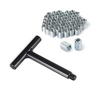 POWERTEC 71813 Juego de herramientas de instalación de insertos roscados de 3/8"-16 | Llave en T con insertos roscados galvanizados de 50 piezas para muebles de madera | 3/8"-16 hilos interiores x 18