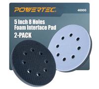 POWERTEC Almohadillas de interfaz de espuma de 5 pulgadas, 2 unidades, almohadilla de respaldo de repuesto de gancho y bucle de 8 agujeros para lijadora orbital, almohadilla de espuma de poliuretano