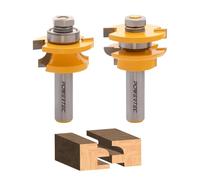 POWERTEC Juego de brocas para riel de puerta de armario y fresadora de montante, perfil redondeado, 2 piezas, vástago de 1/2 pulgada, carburo de tungsteno, antiretroceso, uso de enrutador montado en