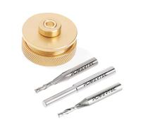 POWERTEC Kit de incrustaciones de enrutador, juego de guía de bujes de enrutador de latón macizo, juego de brocas de enrutador de incrustaciones equipado con pin de centrado, tuerca de retención