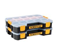 POWERTEC Organizador de caja de herramientas apilable con separadores extraíbles, 17 compartimentos, entrelazados, diseño portátil, paquete de 2 (72118-P2)