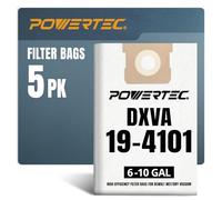 POWERTEC Paquete de 5 bolsas de filtro para DXVA19-4101, se adapta a extractores de polvo DeWalt de 6 a 10 galones, DXV06P, DXV09P, DXV10P, DXV10S, DXV10SA, DXV10SB (75063V)