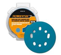 POWERTEC PRO 50PK, 5 Inch Sanding Discs Hook and Loop, 40/60/80/120/220 Grit, Ceramic Orbital Sander Sandpaper for 5 & 8 Hole Random Orbital Sanders - Automotive, Paint, Metal, Woodworking (45300C-50)