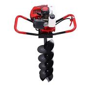 Powertec Pro RMED6500X - Taladro de tierra ahoyador de gasolina 65cc 3.8cv, motor 2 tiempos, con 2 brocas acero 100mm y 200mm, profundidad máxima 80cm