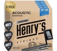 PowerTone - Cuerdas para guitarra Western (5 unidades, manivela de cuerda, 3 púas y 3 cuerdas E1 extra, calidad de sonido brillante, cuerdas de guitarra acústica, 12-53)