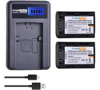 PowerTrust 2 baterías NP-FH50 con cargador para Sony DSLR-A380, A230, A290, A330, A390, DSC-HX1, DSC-HX100, DSC-HX200, HDR-TG1E, HDR-CX100E