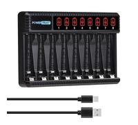 PowerTrust Cargador de batería AA AAA de 8 bahías con pantalla LCD para baterías recargables Ni-MH Ni-CD AA AAA (carga rápida USB, ranura independiente)