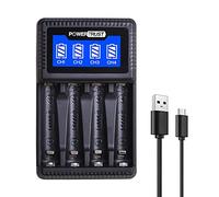 PowerTrust - Cargador de batería Inteligente con 4 Ranuras AA AAA y Pantalla LCD para Pilas AAA Ni-MH Recargables