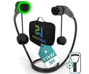 PowerWERK - Cable de carga de 22 kW 5 m tipo 2 para coches eléctricos EV PHEV | hasta 22 kW | 32 A | tipo 2 a tipo 2 | 3 fases | Compatible con modelo S/3/X/Y, i3, i4, iX, ID3, ID4, ID5, EV6, etc
