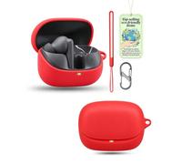 powfix Funda de silicona roja para JBL Wave Beam 3, funda protectora | Incluye cordón y mosquetón en 8. Funda protectora flexible antigolpes y antipolvo para auriculares inalámbricos