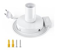 Powice E27 E27 E27 - Casquillo E27 blanco con cable de alimentación de 1,8 m, anillo de tornillo, interruptor para proyectos de bricolaje, suspensión de lámpara, suspensión