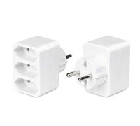 Powice Juego de 2 enchufes de 3 enchufes con 3 enchufes europeos, 2,5 A, máx. 2500 W, doble enchufe para interiores, color blanco
