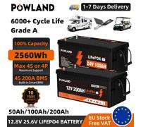 POWLAND-batería recargable Solar para autocaravana, paquete de baterías de 12V, 200Ah, 100Ah, 300Ah, 25,6 V, 2560WH, 6000 + ciclos, IP65, sin impuestos 12V 200Ah LiFePO4