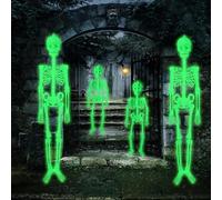 POWLYB 4pcs Decoraciones Luminosas de Esqueleto de Halloween, Esqueletos Halloween Decoracion, Se Puede Colgar Esqueleto para Fiestas de Halloween, Casa Encantada, Decoración al Aire Libre