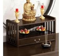 POWRZZZY Altar Personal De Escritorio,Mesa Budista con Cajón para Uso Doméstico,Soporte para Buda De Templo, Estante De Doble Nivel,para Uso Familiar En El Culto.(Walnut Color,52x25x28cm)