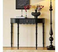 POWRZZZY Mesa Consola de Media Luna Consola de Madera para Entrada con Falda Festoneada con Almacenamiento para Espacios Estrechos para Sala de Estar Pasillo y Recibidor(Nero)