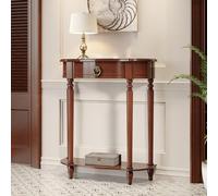 POWRZZZY Mesa Consola Semicircular,Mesa De Entrada Vintage De Madera Maciza con Cajón,con Estante Abierto,para Pasillo O Sala De Estar.(Walnut,110x30x90cm)