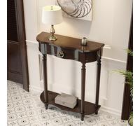 POWRZZZY Mesa Consola Semicircular,Mesa De Entrada Vintage De Madera Maciza con Cajón,con Estante Abierto,para Pasillo O Sala De Estar.(Dark Walnut,100x30x90cm)