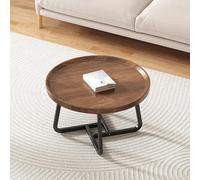 POWRZZZY Mesa de Centro Circular de Madera Juego de 2 Mesas de Centro Anidadas Mesa de Centro Minimalista para Sala de Estar Dormitorio Balcón y Patio(Walnut Color,50x50x40cm)