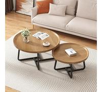 POWRZZZY Mesa de Centro Circular de Madera Juego de 2 Mesas de Centro Anidadas Mesa de Centro Minimalista para Sala de Estar Dormitorio Balcón y Patio(Wood Color,80.1x80x46cm)