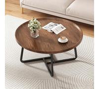 POWRZZZY Mesa de Centro Circular de Madera Juego de 2 Mesas de Centro Anidadas Mesa de Centro Minimalista para Sala de Estar Dormitorio Balcón y Patio(Walnut Color,80x80x46cm)