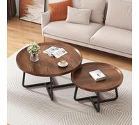 POWRZZZY Mesa de Centro Circular de Madera Juego de 2 Mesas de Centro Anidadas Mesa de Centro Minimalista para Sala de Estar Dormitorio Balcón y Patio(Walnut Color,80.1x80x46cm)