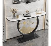 POWRZZZY Mesa de Entrada Moderna para Pasillo,Consola Estrecha y Alargada con Superficie de Piedra y Base Metálica,para Recibidor Sala de Estar o Dormitorio(Black+White,80x30x80cm)