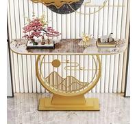 POWRZZZY Mesa de Entrada Moderna para Pasillo,Consola Estrecha y Alargada con Superficie de Piedra y Base Metálica,para Recibidor Sala de Estar o Dormitorio(Gold,130x30x80cm)