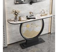 POWRZZZY Mesa de Entrada Moderna para Pasillo,Consola Estrecha y Alargada con Superficie de Piedra y Base Metálica,para Recibidor Sala de Estar o Dormitorio(Black+Gold,100x30x80cm)