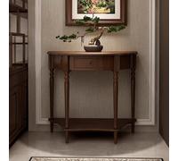 POWRZZZY Mesa De Entrada Semicircular,Mesa Consola Vintage De Madera Maciza,con Esquinas Curvas,Estante De Almacenaje para La Entrada,para Recibidor O Sala De Estar(Walnut,60x30x80cm)