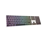 POWZAN Teclado Bluetooth de aluminio de impresión grande para Mac, teclado retroiluminado con cable de computadora con teclado numérico para iPad, tamaño completo, delgado, silencioso, para iMac,