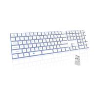POWZAN Teclado inalámbrico retroiluminado, color blanco