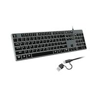 POWZAN Teclado retroiluminado con cable para Windows/Mac, teclados delgados de aluminio y de tamaño completo que se iluminan con interfaz dual USB A/USB C, compatible con iMac, MacBook, iPad, laptop,