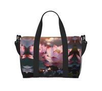 Powzjzw The Lotus in Full Bloom - Bolsa de viaje para fin de semana, bolsas de mano de mano para mujer, bolsas de hospital para trabajo de parto y parto, bolsa de equipaje durante la noche, Black,