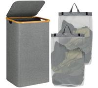 POWZOO 110L Cesto de Ropa Sucia con Tapa,Cesto Ropa Sucia,Cestos Para la Colada Plegables,Clasificador de Ropa con 2 Bolsa Lavable Extraíble.Cubo Ropa Sucia Para Cuarto de BañO y Dormitorio.(Gris)