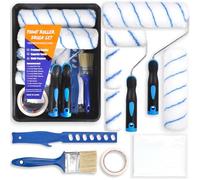 POWZOO 12 pc Set de Rodillos Pintura para Paredes y Techos,KIT Rodillos de Pintura Antigoteo,con Cinta,Bandeja,Brocha Pintura,hoja de polvo,Recambio de Rodillo.