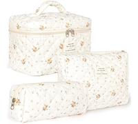 POWZOO 3 Piezas Neceser Mujer con Estampado de Flores,Makeup Bag,Neceser Viaje Mujer de Algodón,para Mujeres y Niña,Maquillaje Necessaire,Viajes Accesorios.(003)