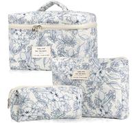 POWZOO 3 Piezas Neceser Mujer con Estampado de Flores,Makeup Bag,Neceser Viaje Mujer de Algodón,para Mujeres y Niña,Maquillaje Necessaire,Viajes Accesorios.(001)